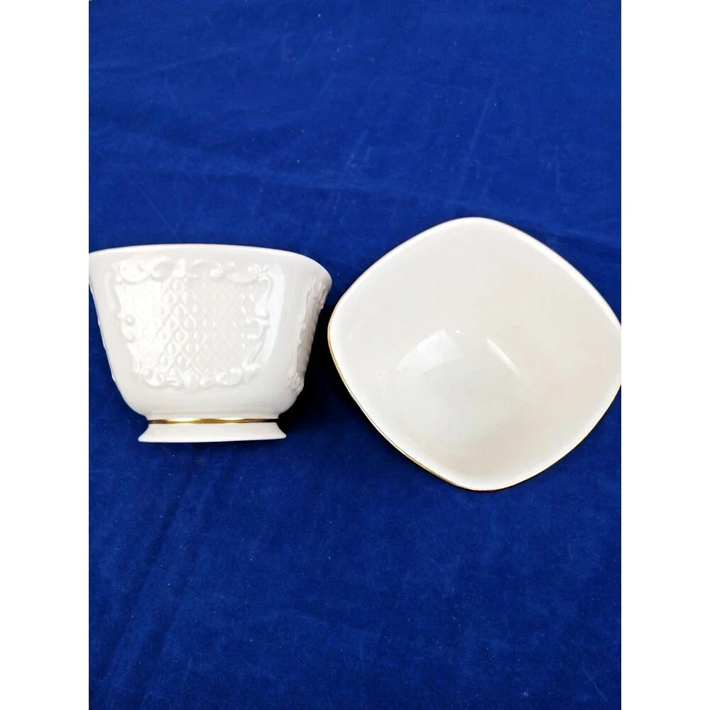Lenox Canterbury Candy Dish Set Ivory Cream Gold Trim Porcelain